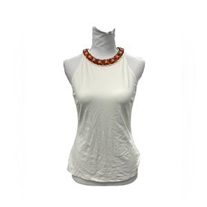 J McLaughlin Catalina Cloth Chain Link Sleeveless White Top Stretch Old Money